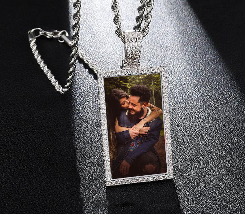 Custom Made Square Photo Medallion Necklaces Christmas Gifts For Couple