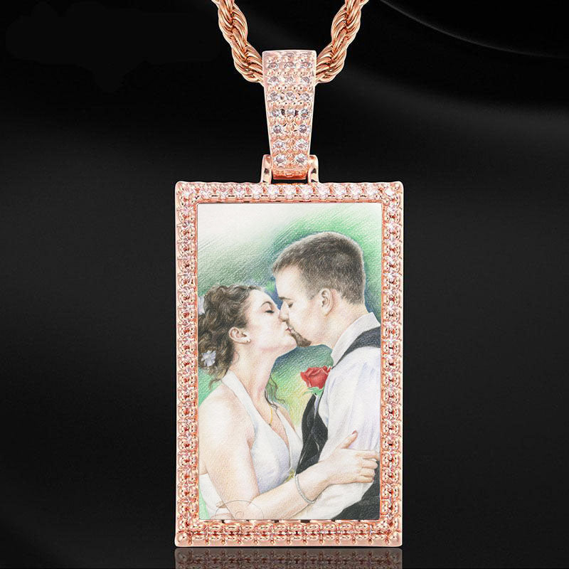 Custom Made Square Photo Medallion Necklaces Christmas Gifts For Couple