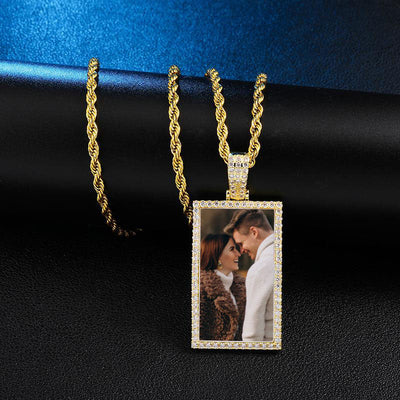 Custom Made Square Photo Medallion Necklaces Christmas Gifts For Couple