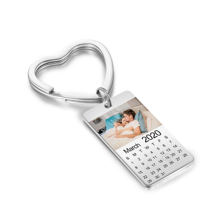 Photo Keychain- Personalized Heart Shape Keychain With Calendar -Valentines Day Gifts For Him