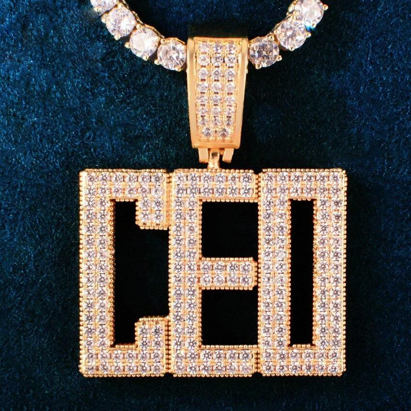 Custom Made Square Letter Name Pendant Solid Back Hip Hop Necklace