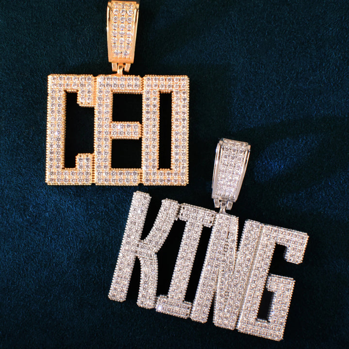 Custom Made Square Letter Name Pendant Solid Back Hip Hop Necklace