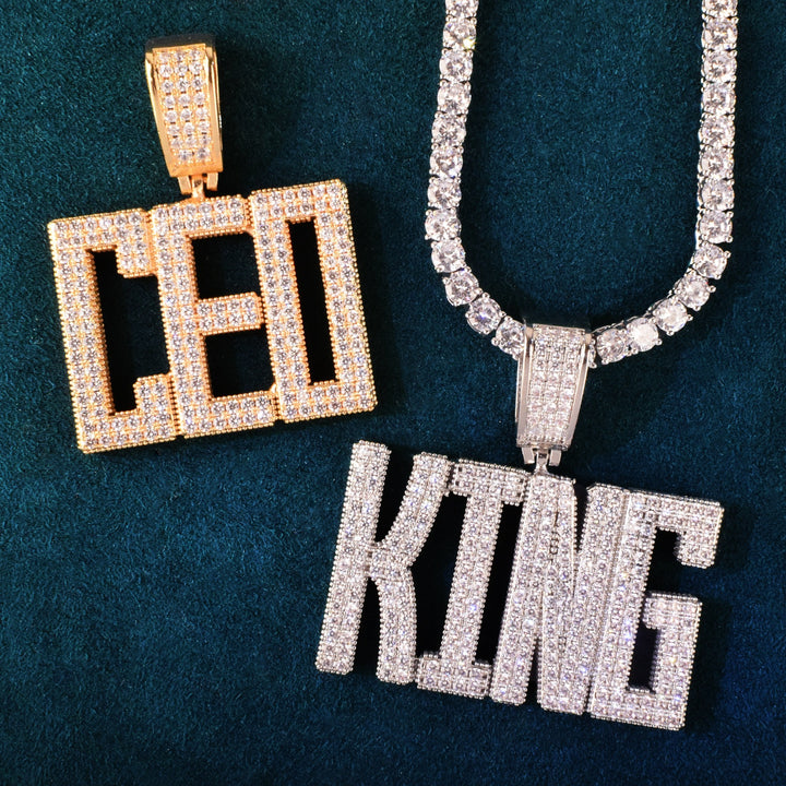 Custom Made Square Letter Name Pendant Solid Back Hip Hop Necklace