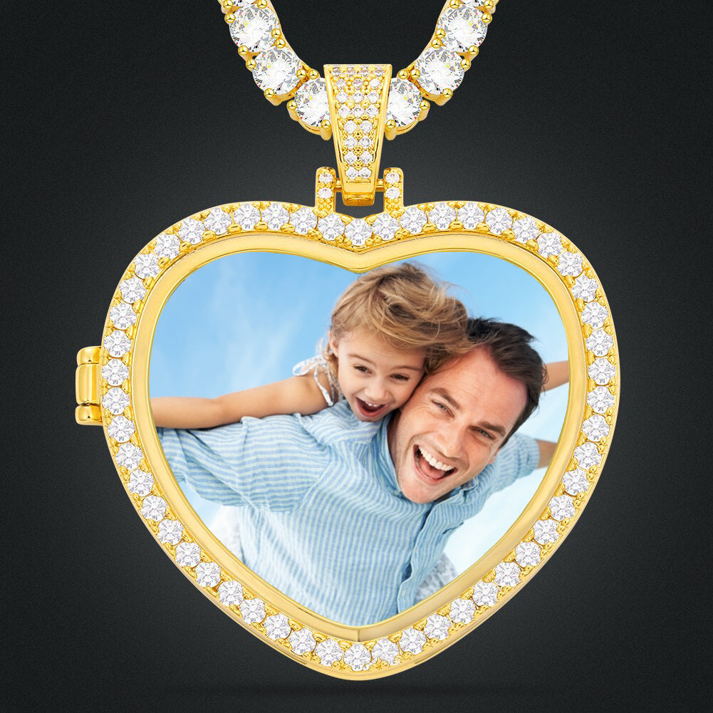 Custom Heart Photo Medallions Necklace Christmas Gifts For Dad