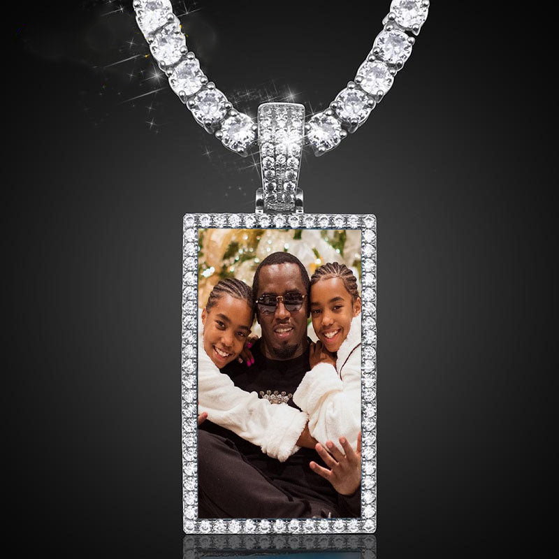 Square Medallion Necklace-Memorial Necklace For Dad With Picture- Christmas Gifts For Dad