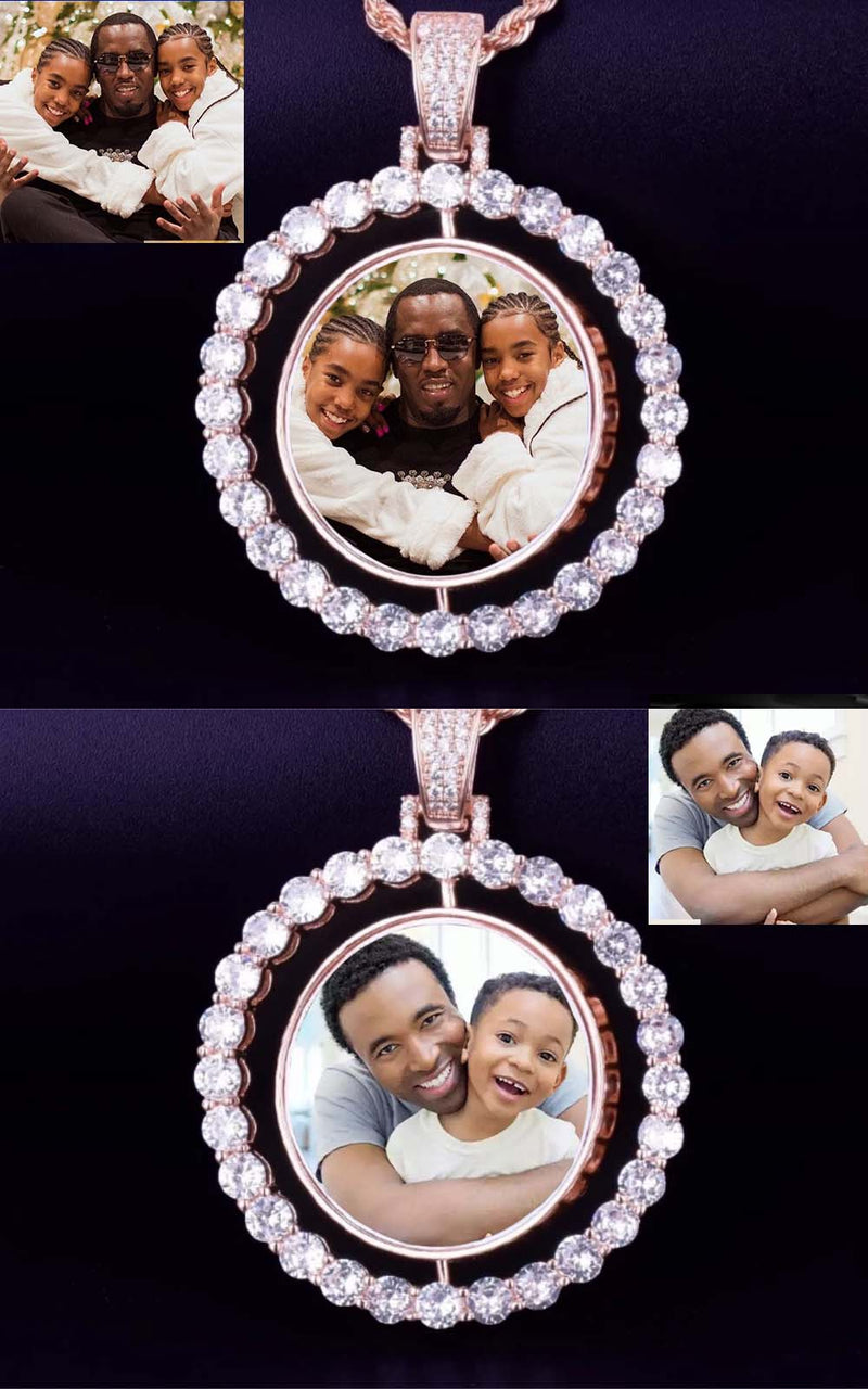 Custom Photo Rotating Double Sided Medallions Pendant Necklace-Christmas Gifts For Dad