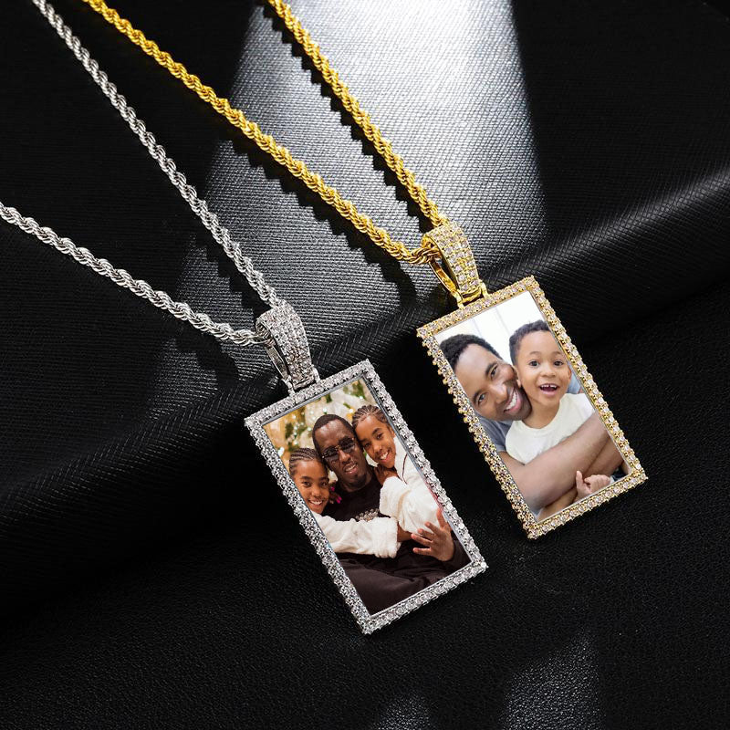 Square Medallion Necklace-Memorial Necklace For Dad With Picture- Christmas Gifts For Dad