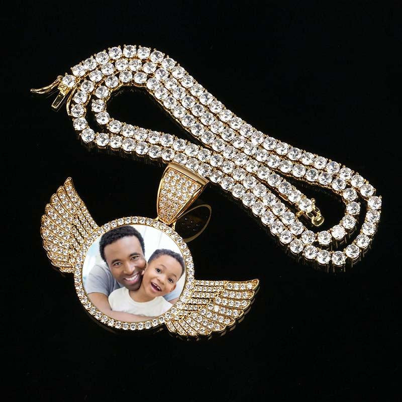 Personalized Photo Necklace With Two Angel Wings