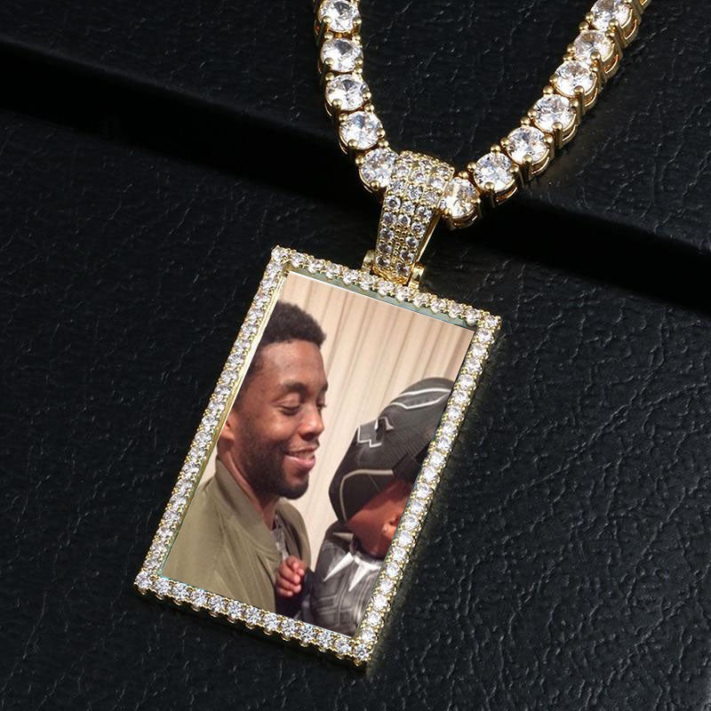 Square Medallion Necklace-Memorial Necklace For Dad With Picture- Christmas Gifts For Dad