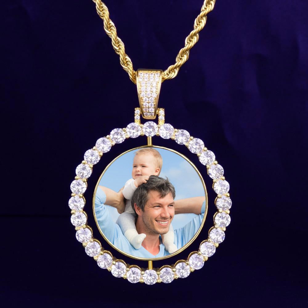 Custom Photo Rotating Double Sided Medallions Pendant Necklace-Christmas Gifts For Dad
