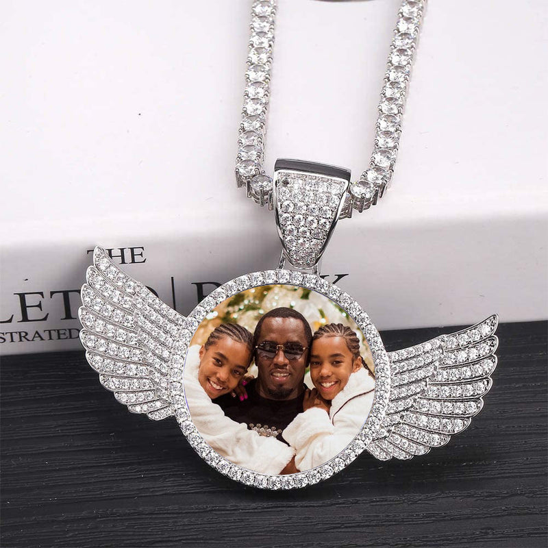 Personalized Photo Necklace With Two Angel Wings