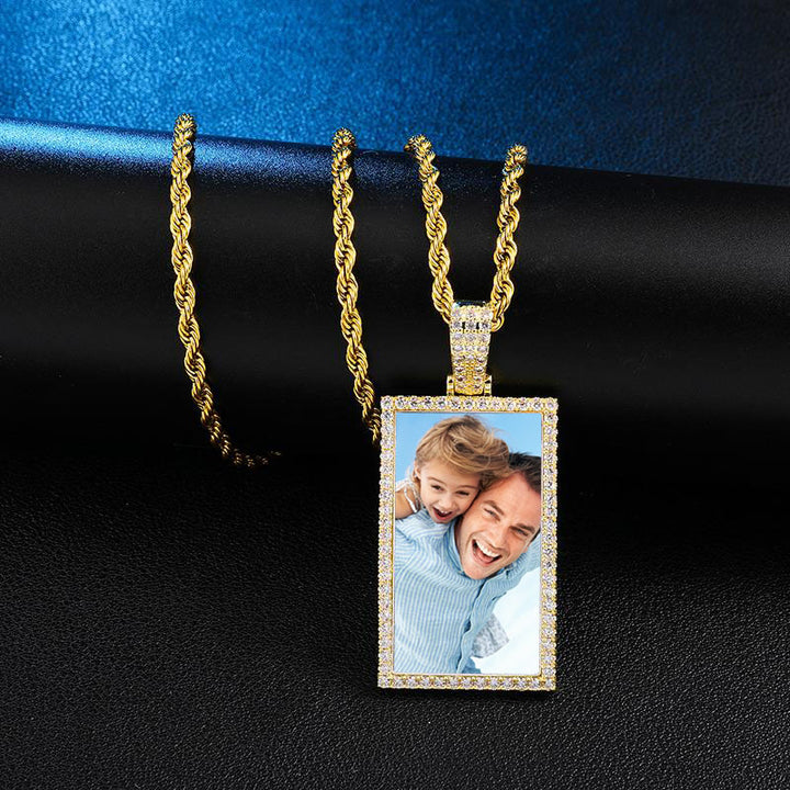 Square Medallion Necklace-Memorial Necklace For Dad With Picture- Christmas Gifts For Dad