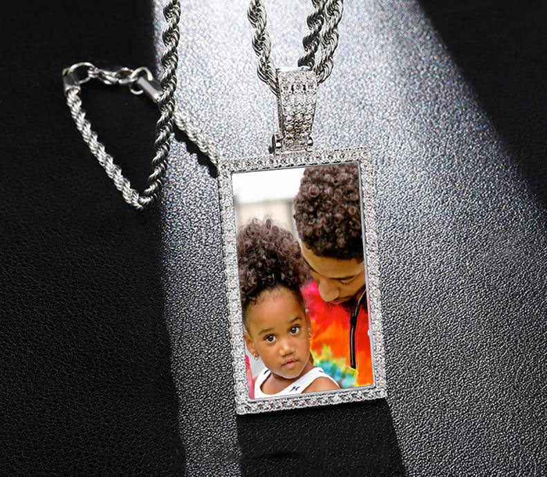 Square Medallion Necklace-Memorial Necklace For Dad With Picture- Christmas Gifts For Dad