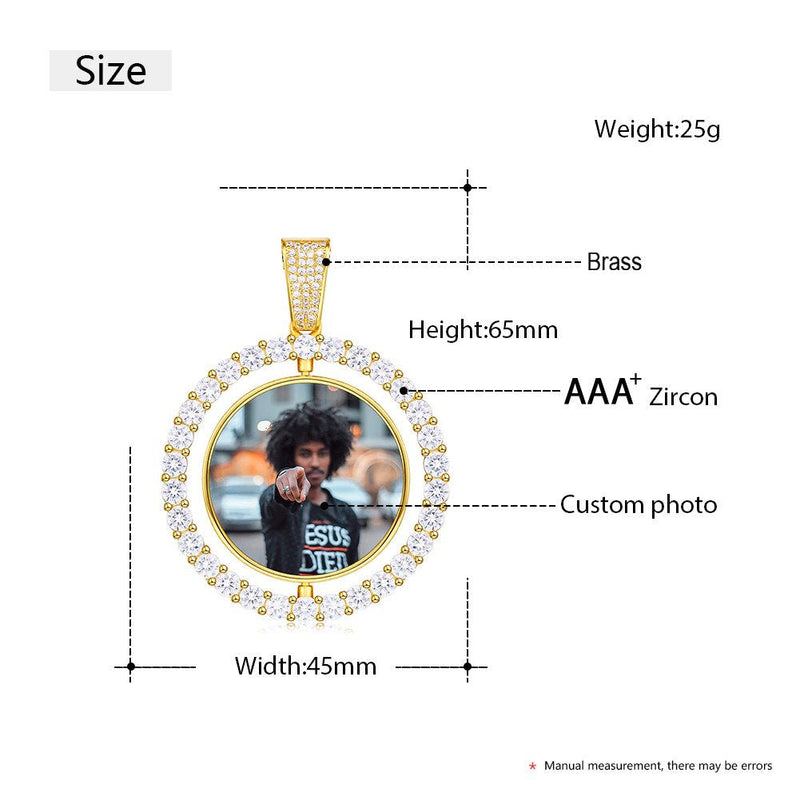 18k Gold Plated 3D Photo Printed Rotating Double-Sided Custom Photo Medallion Necklace