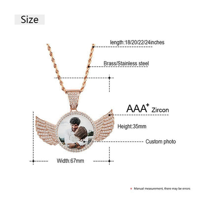 Custom 18k Gold Plated Wings Photo Medallion Necklace