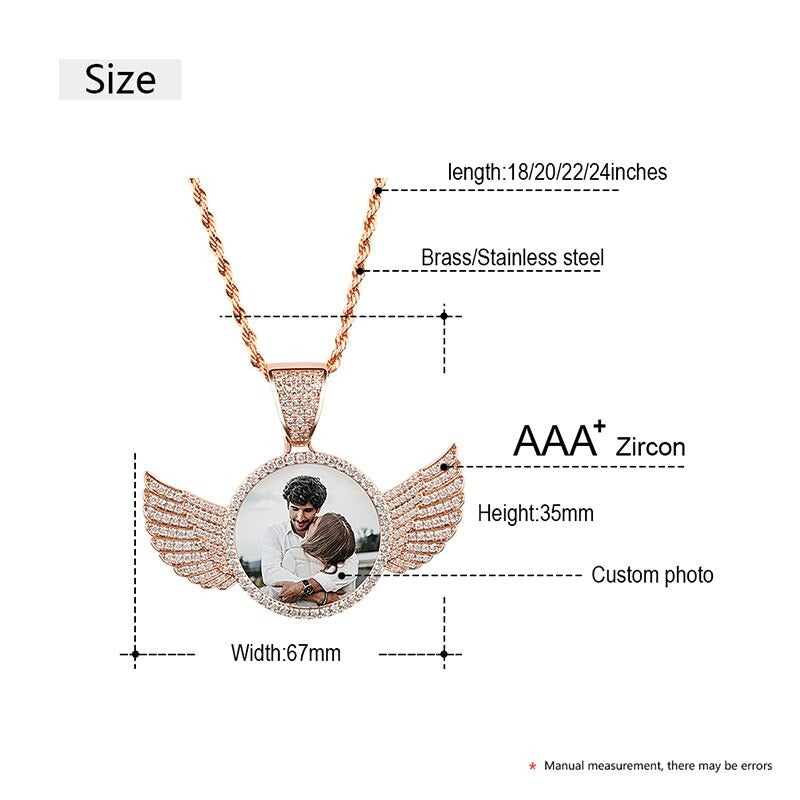 Custom 14k Gold Plated Wings Photo Medallion Necklace