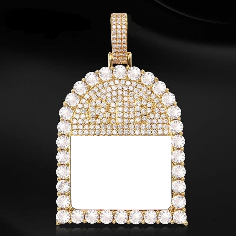 Custom 18k Gold Photo Crystal Pendant Necklace