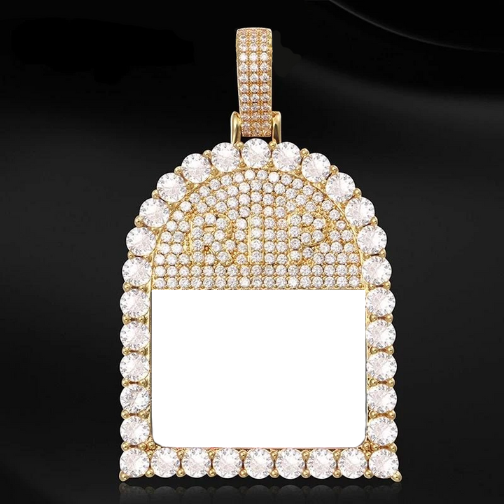 Custom 18k Gold Photo Crystal Pendant Necklace