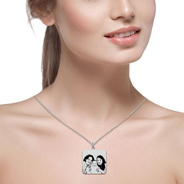 Personalized Square Shape Picture Necklace- Photo Engraved Necklace
