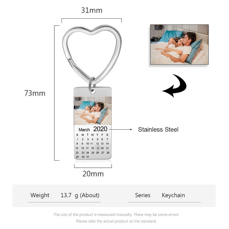 Photo Keychain- Personalized Heart Shape Keychain With Calendar -Valentines Day Gifts For Him
