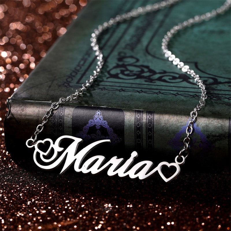 18K Personalized Name Necklace With Heart-Necklaces For Girlfriend With Name