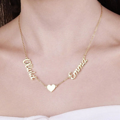 Custom Two Name Necklace With Heart- Best Gift For Women
