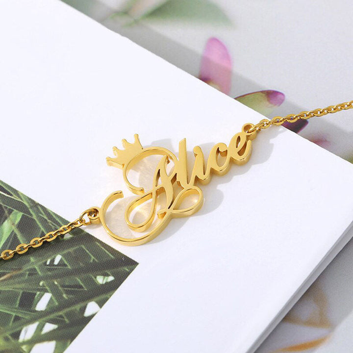 Customize Ankle Bracelet With Name And Crown