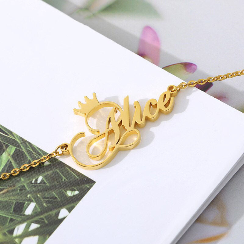 Customize Ankle Bracelet With Name And Crown