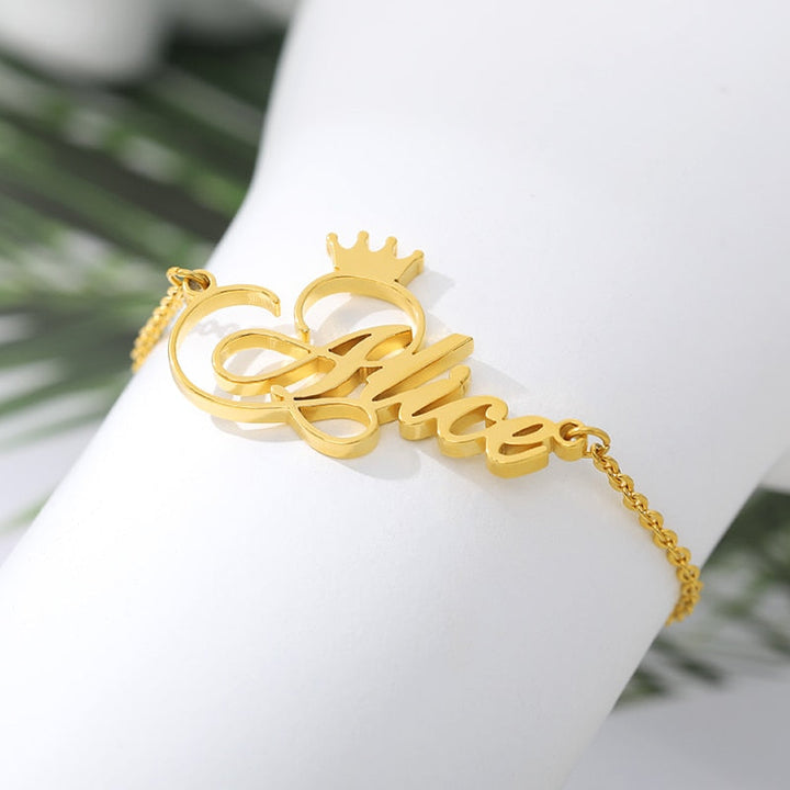 Customize Ankle Bracelet With Name And Crown