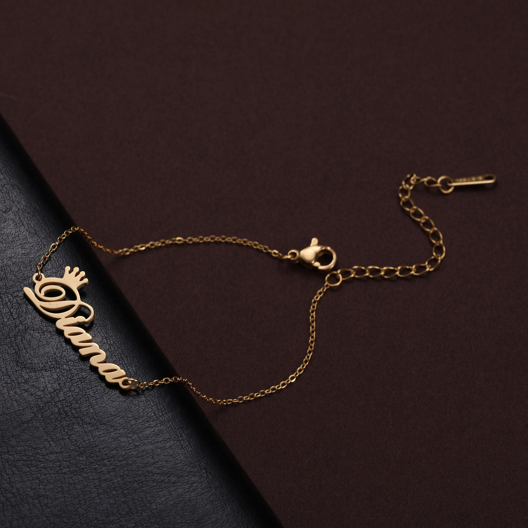 Customize Ankle Bracelet With Name And Crown