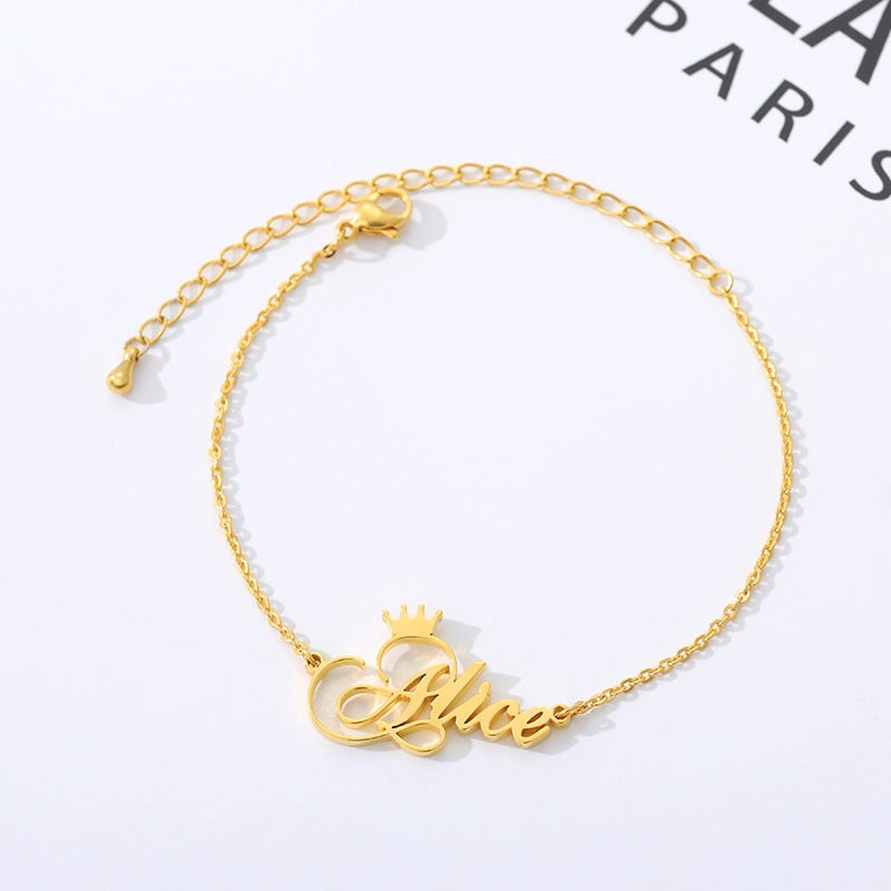 Customize Ankle Bracelet With Name And Crown