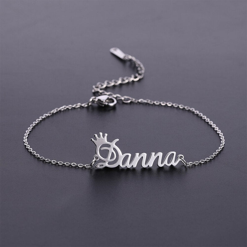 Anklet Bracelet With Name & Crown- Christmas Gifts For Girlfriend