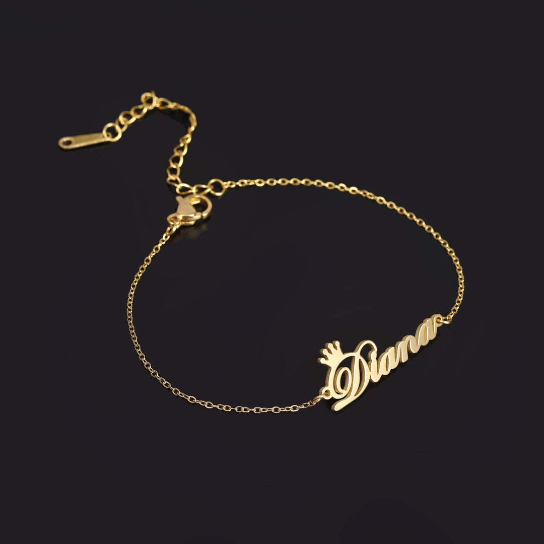 Customize Ankle Bracelet With Name And Crown