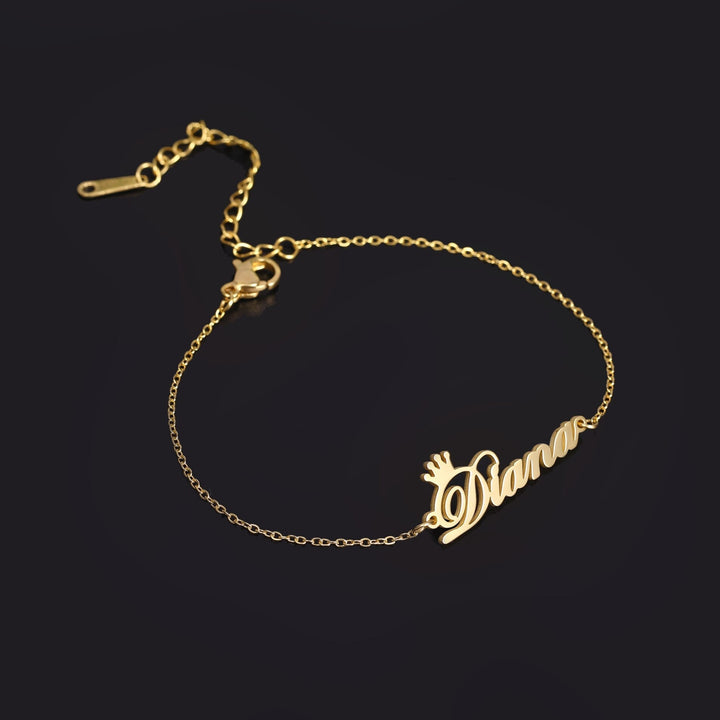 Customize Ankle Bracelet With Name And Crown