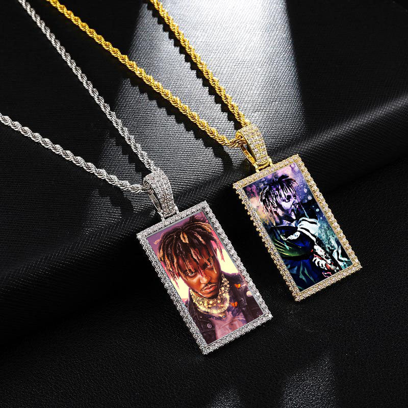 Personalized Square Pendant Necklace- Men's Medallion Necklace