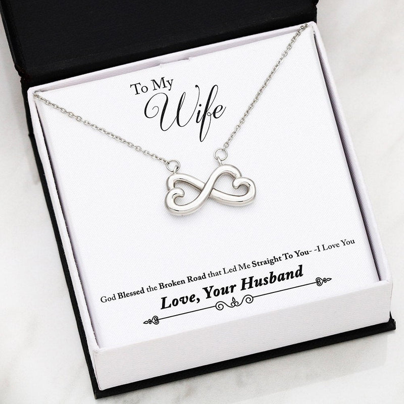 Beautiful Infinity LOVE Necklace With Husband To Wife Broken Road Message Card