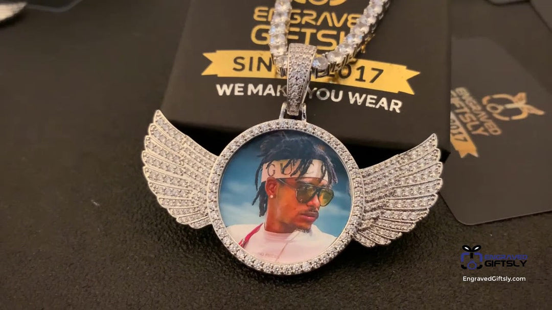 18k Gold Plated Personalized Photo Wings Pendant Medallion Necklace