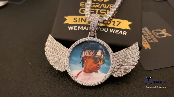 18k Gold Plated Personalized Photo Wings Pendant Medallion Necklace