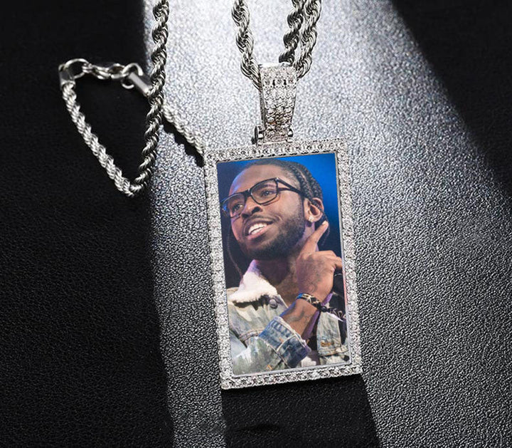 Personalized Square Pendant Necklace- Men's Medallion Necklace