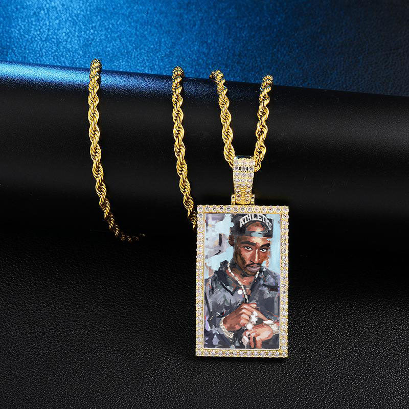 Square Medallion Necklace-Memorial Necklace For Dad With Picture- Christmas Gifts For Dad