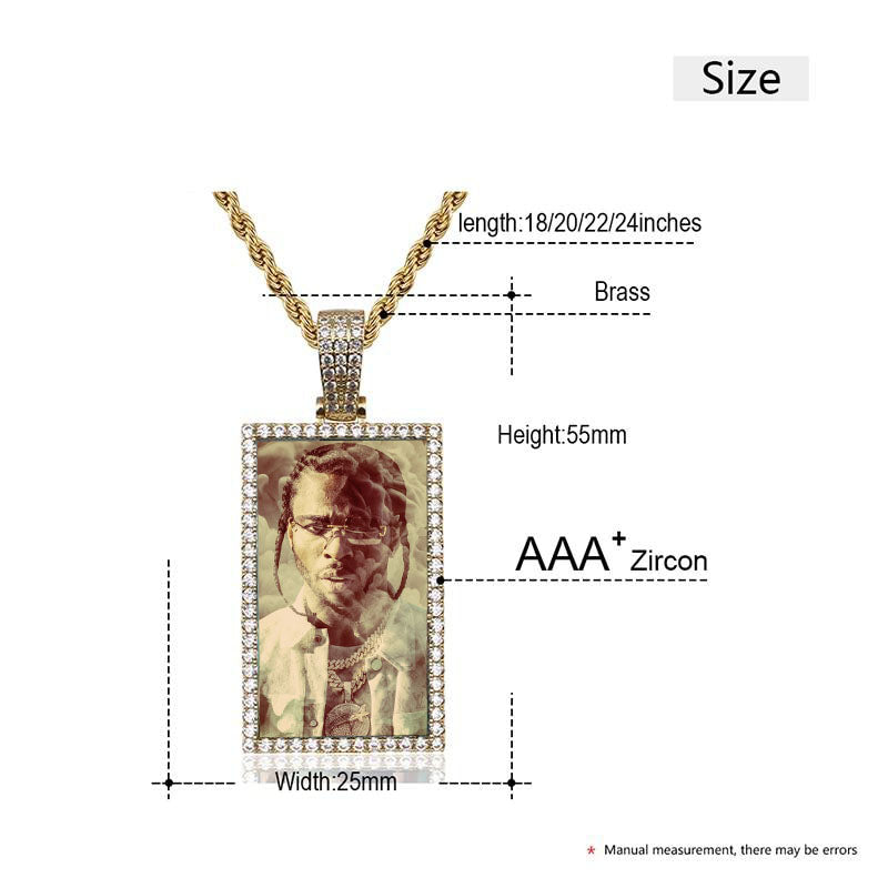 Personalized Square Pendant Necklace- Men's Medallion Necklace