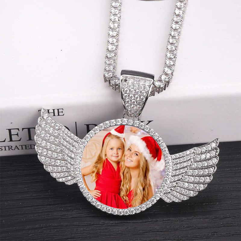 Custom Made Angel Wings Memorial Necklace With Picture-Christmas Gifts For Coworkers- Christmas Gift For Husband-