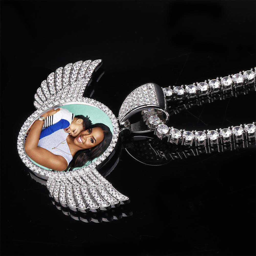 Custom Made Angel Wings Memorial Necklace With Picture-Christmas Gifts For Coworkers- Christmas Gift For Husband-