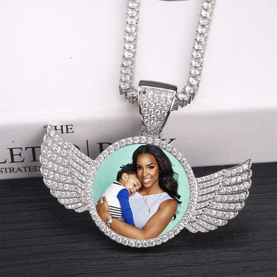 Custom Made Angel Wings Memorial Necklace With Picture-Christmas Gifts For Coworkers- Christmas Gift For Husband-