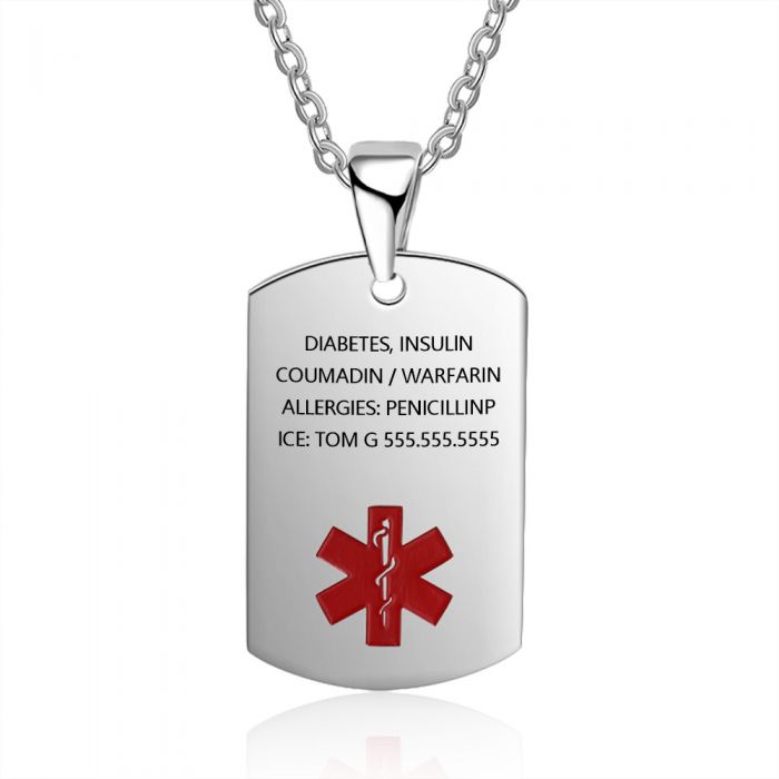 Personalized Stainless Steel Medical Alert Pendant Necklace