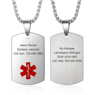 Personalized Stainless Steel Medical Alert Pendant Necklace