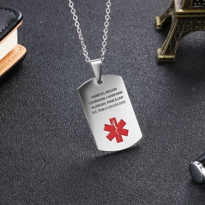 Personalized Stainless Steel Medical Alert Pendant Necklace