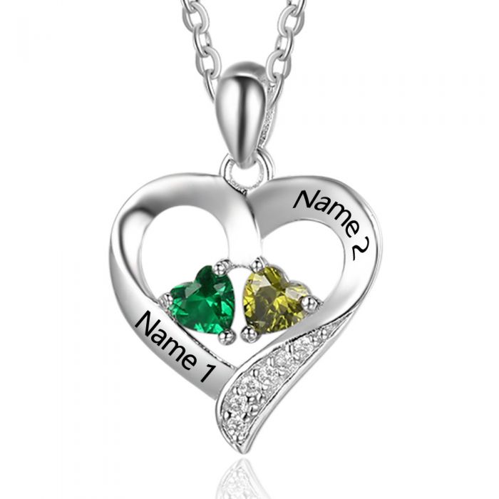 Personalized S925 Heart Necklace With Name & Birthstones Pendant Necklace