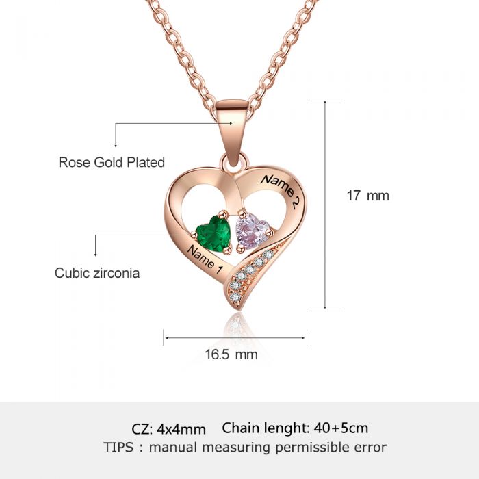 Personalized S925 Heart Necklace With Name & Birthstones Pendant Necklace
