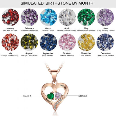 Personalized S925 Heart Necklace With Name & Birthstones Pendant Necklace
